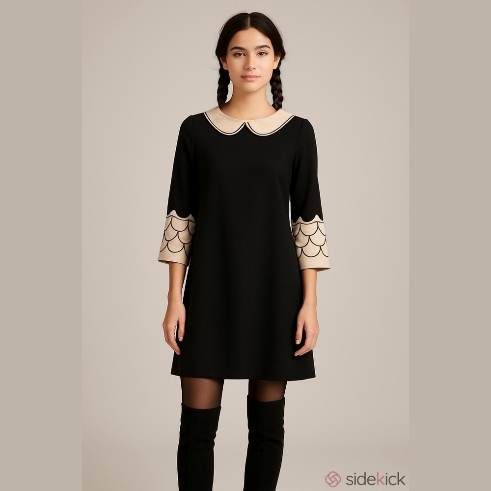 🖤 Pink Martini XL Dress Scalloped Sleeves Peter Pan collar Whimsigoth Dark
